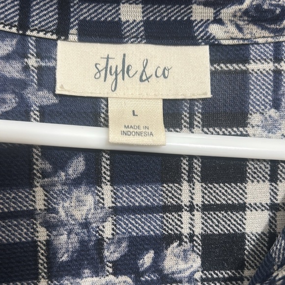 Style & Co. Navy and White Plaid Long Sleeve Dress - Picture 2 of 4